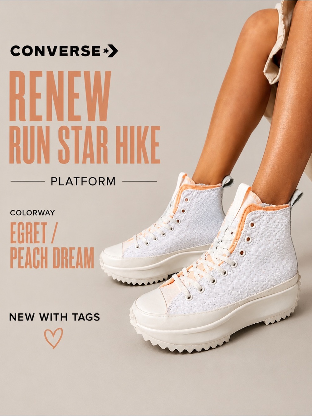 Converse Renew Run Star Hike Platform in the "Egret/Peach Dream" women’s 7.5